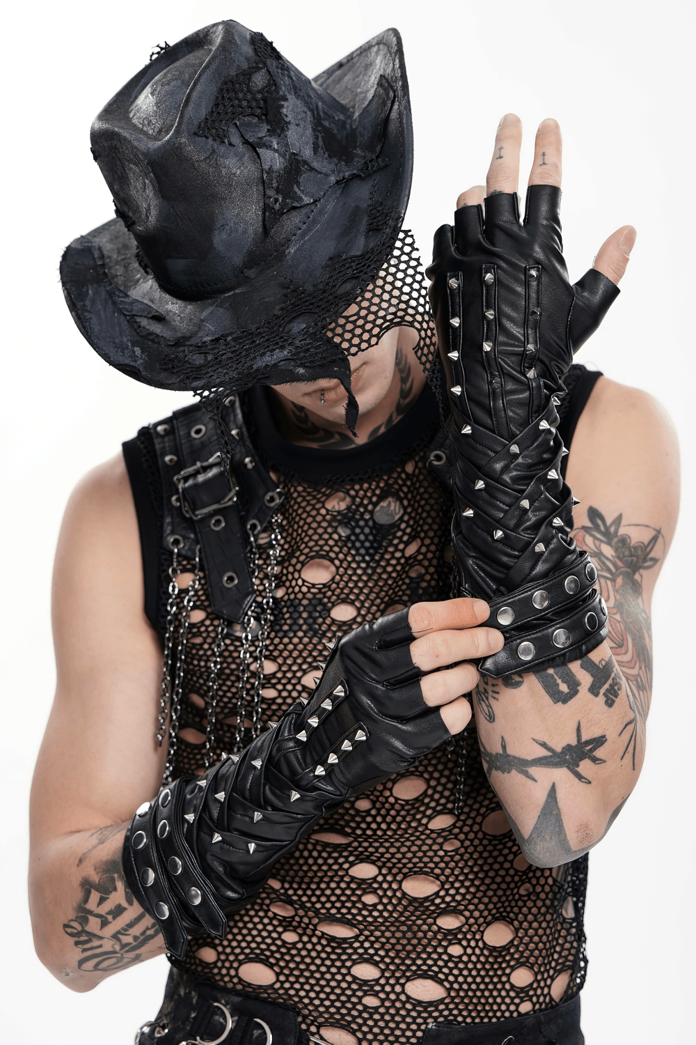 Black Punk Fingerless Gloves with Metal Studs