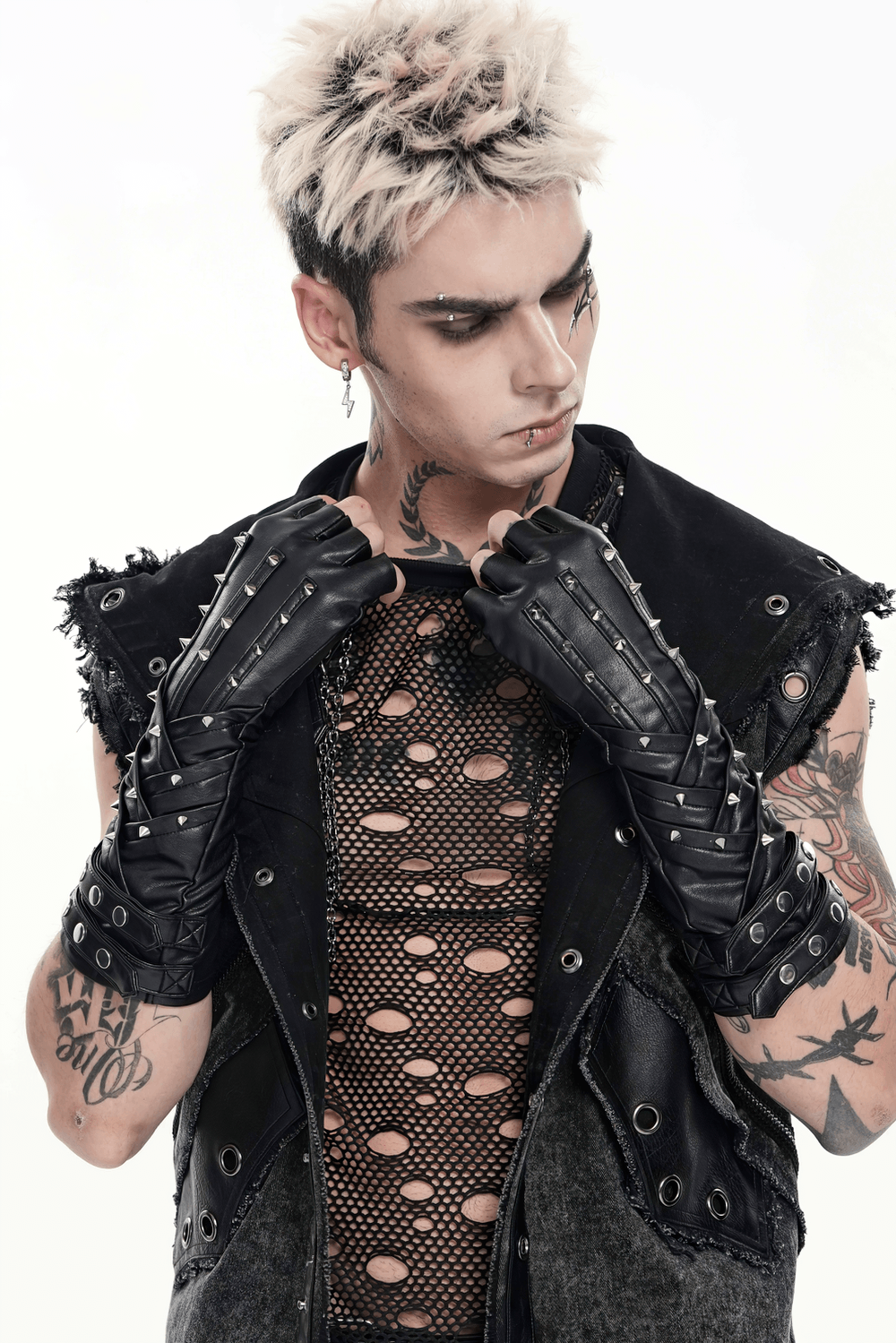 Black Punk Fingerless Gloves with Metal Studs