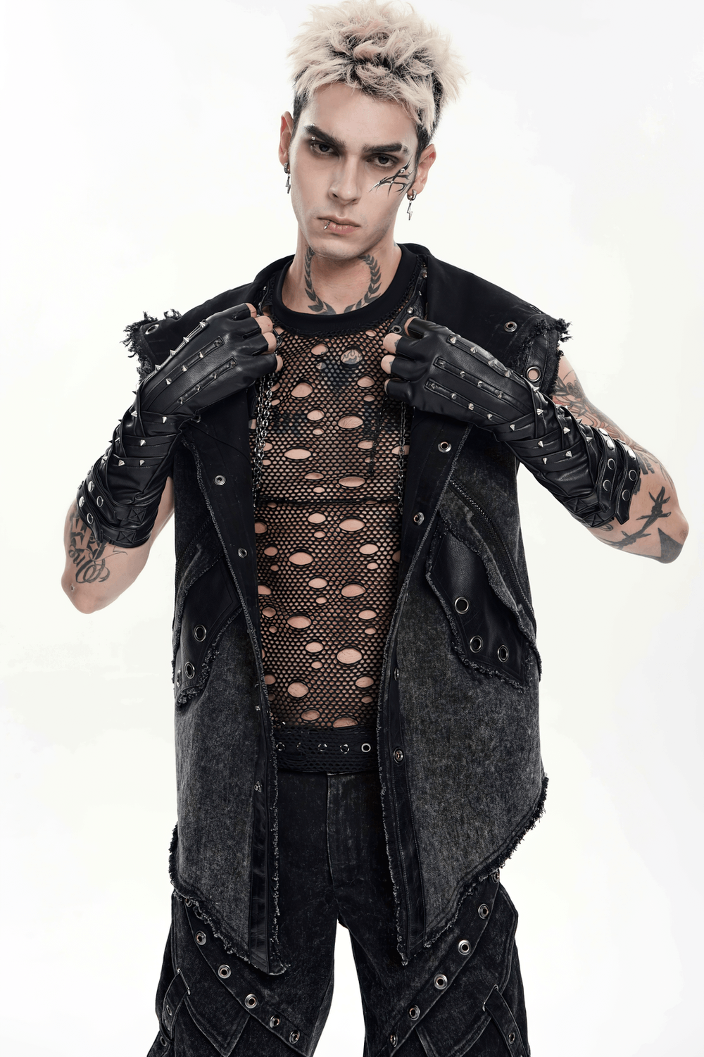 Black Punk Fingerless Gloves with Metal Studs