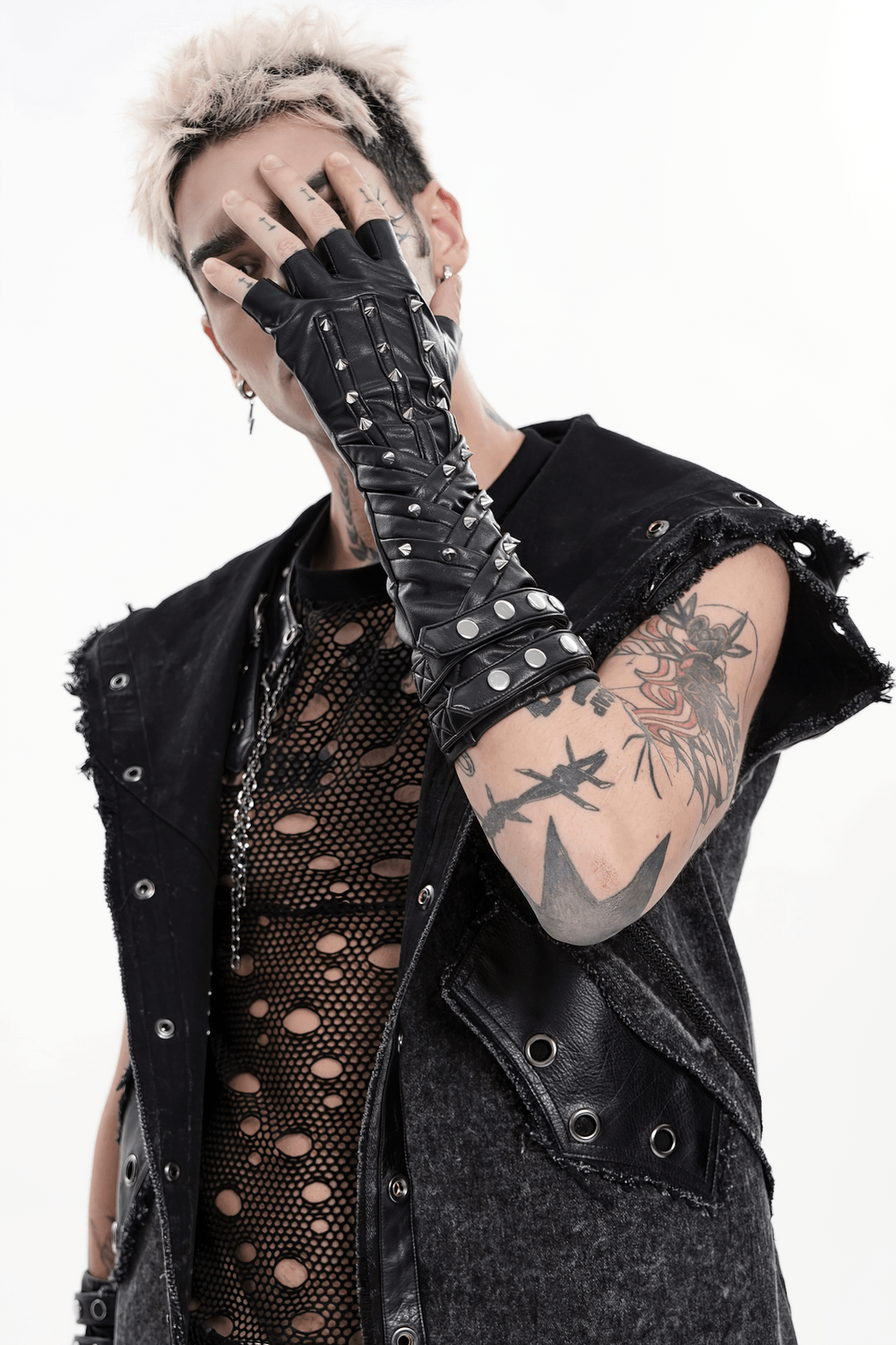 Black Punk Fingerless Gloves with Metal Studs
