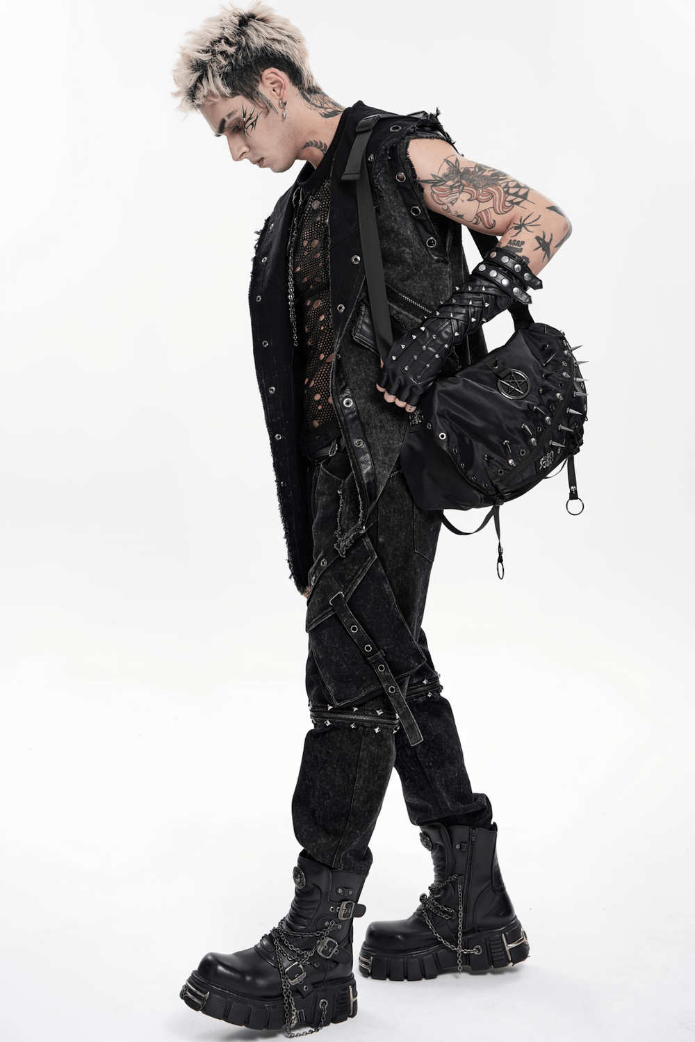 Black Punk Fingerless Gloves with Metal Studs