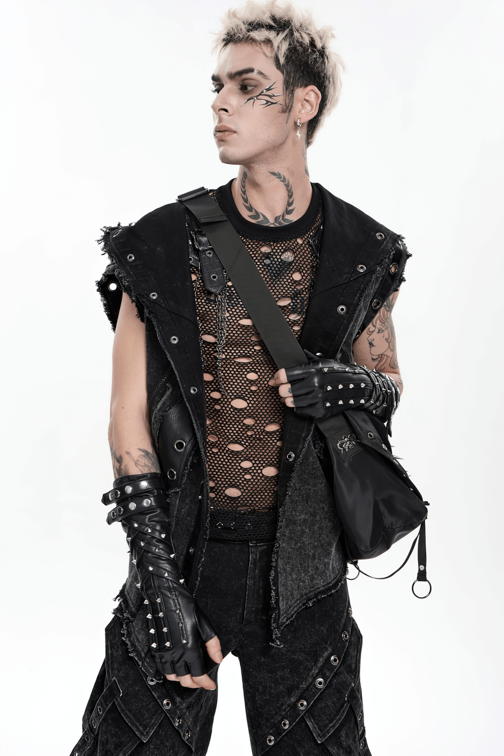 Black Punk Fingerless Gloves with Metal Studs