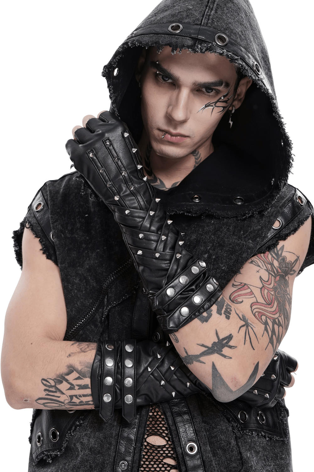 Black Punk Fingerless Gloves with Metal Studs