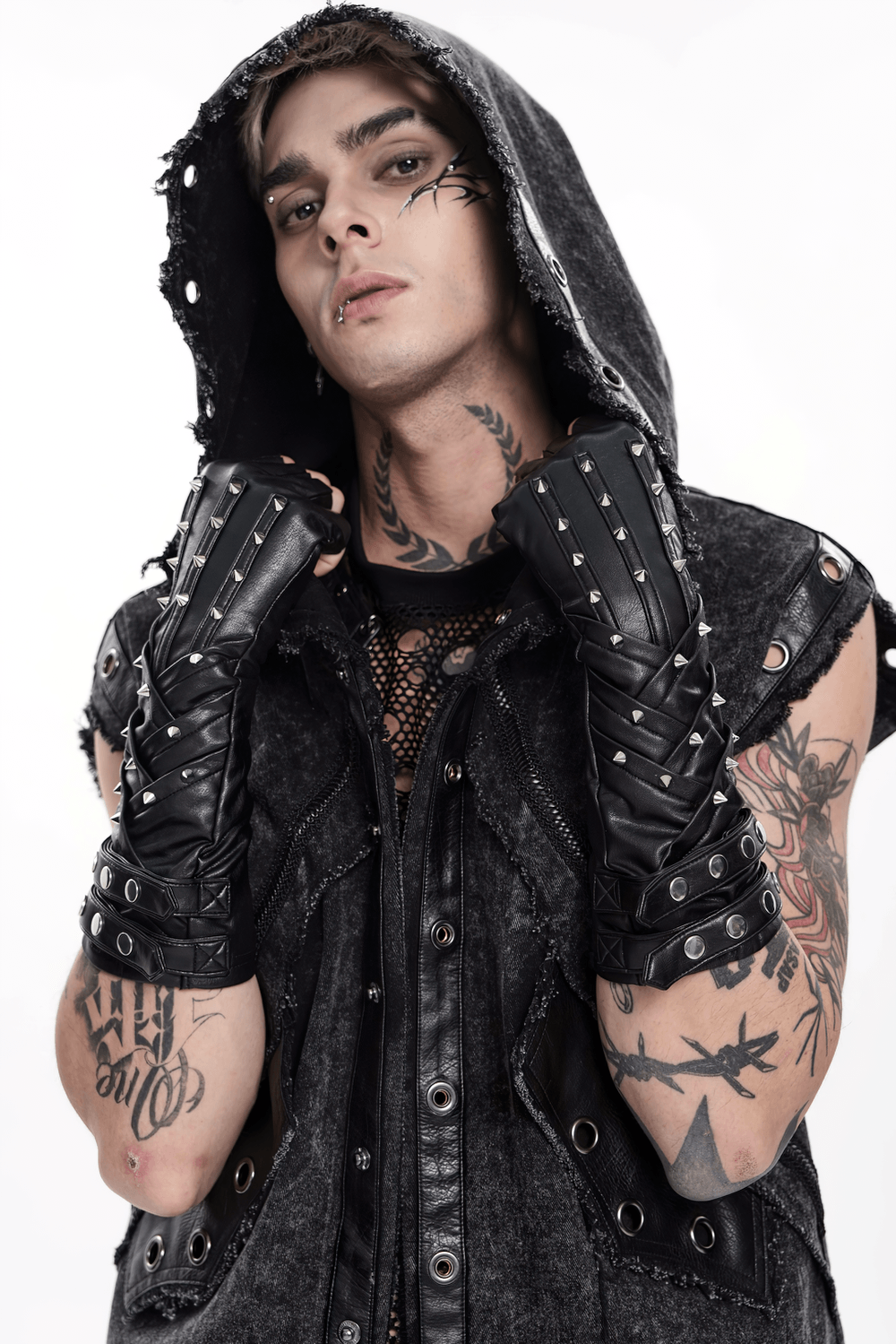 Black Punk Fingerless Gloves with Metal Studs