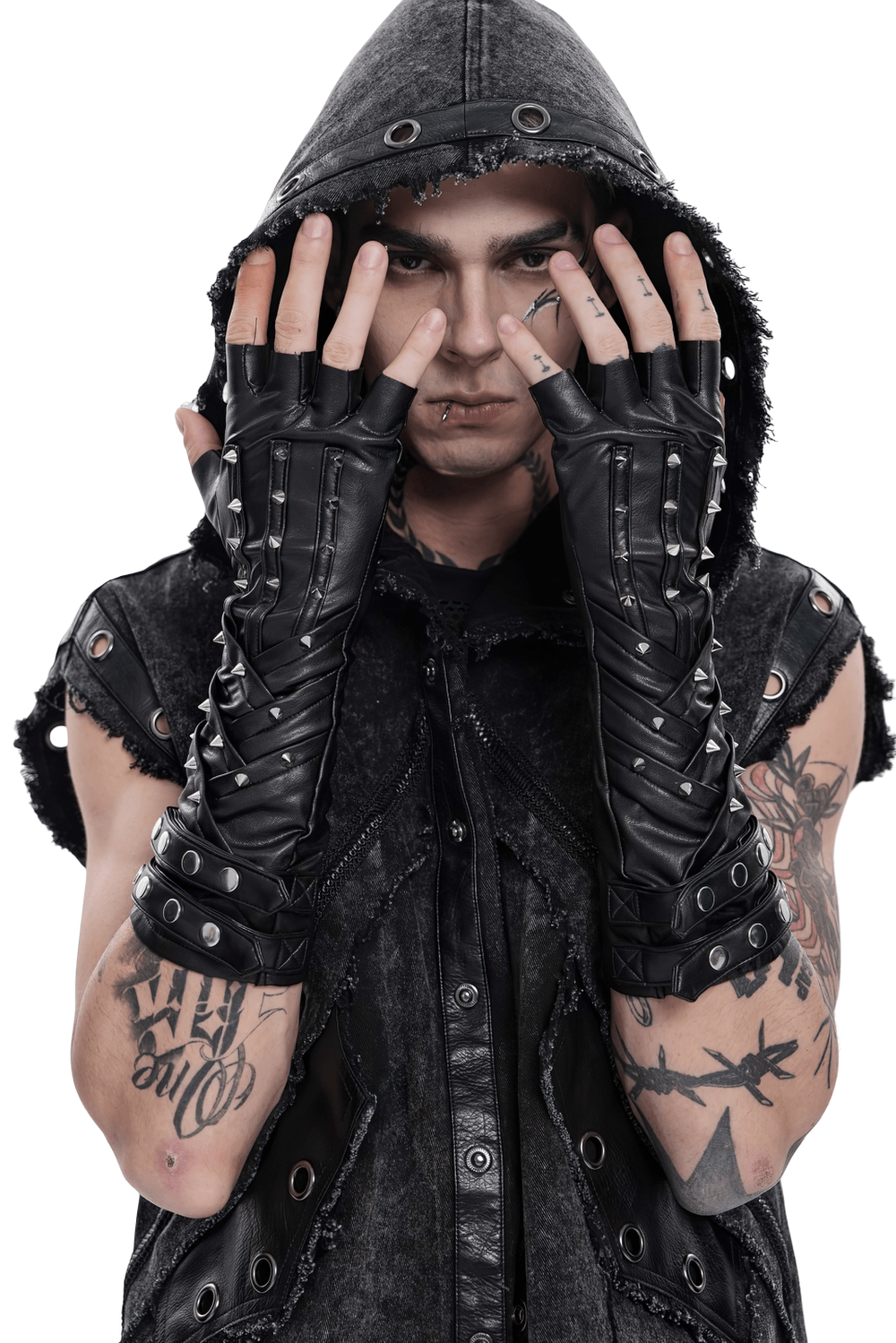 Black Punk Fingerless Gloves with Metal Studs