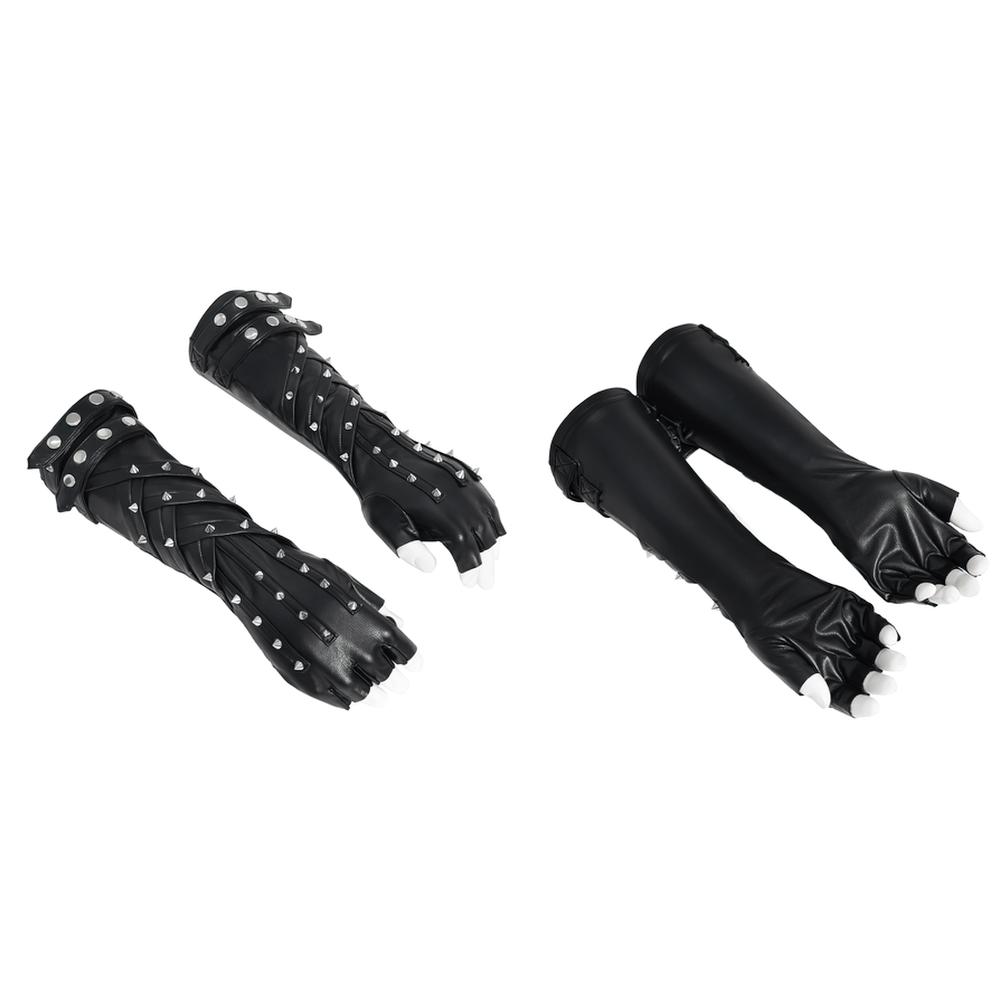 Black Punk Fingerless Gloves with Metal Studs