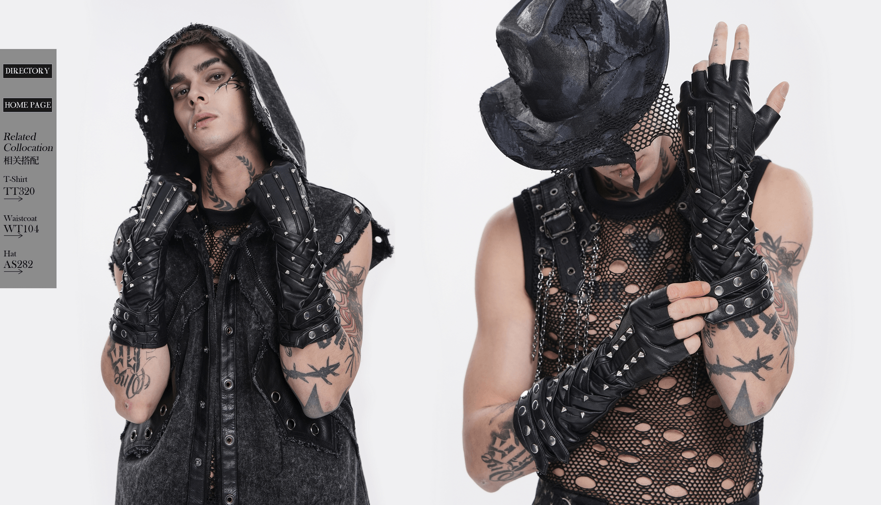 Black Punk Fingerless Gloves with Metal Studs
