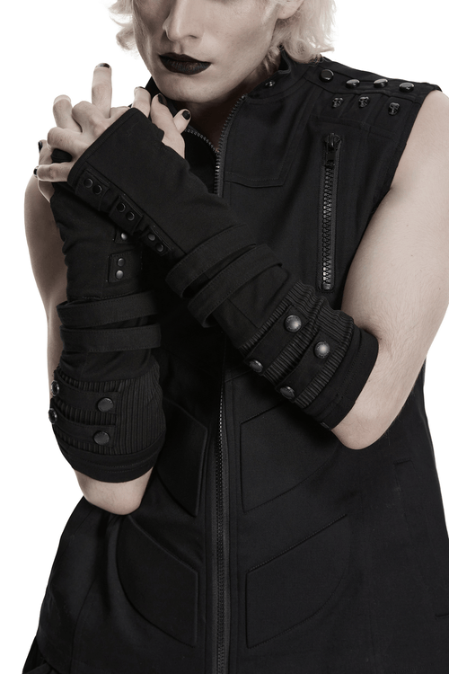 Guantes Negros Punk Sin Dedos con Correas de Remaches
