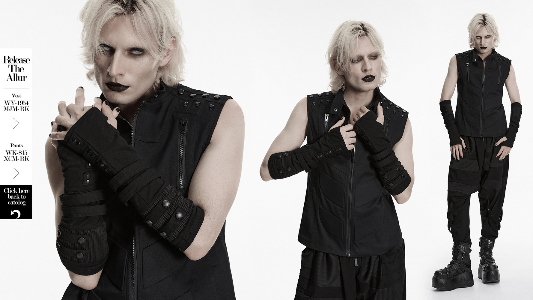 リベットストラップ付きブラックパンクフィンガーレスグローブ