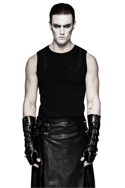 Gants Punk Gauntlet noirs avec articulations à pointes et accents en maille