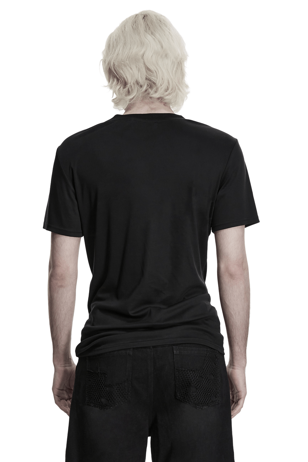 Black Punk Graphic T-Shirt With Buckled Mesh Side