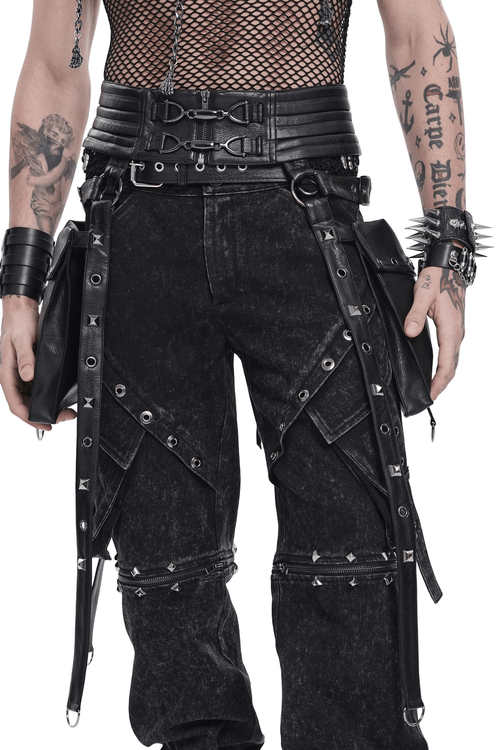 Cinturón Negro Punk con Tirantes de Liguero y Bolsillos