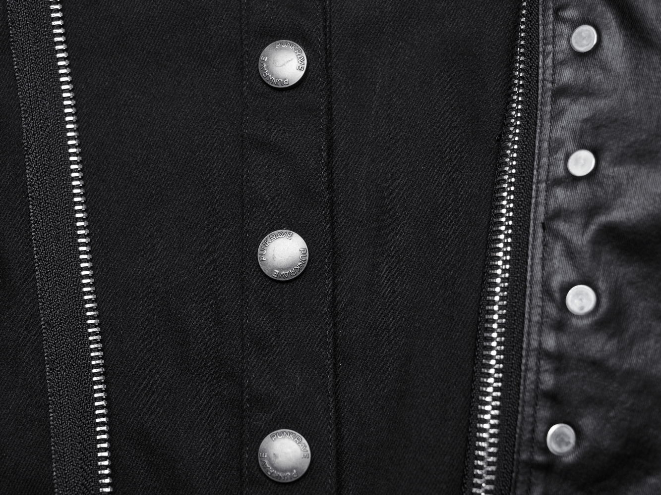 Black Punk Jacket with Rivets and Leather Accents