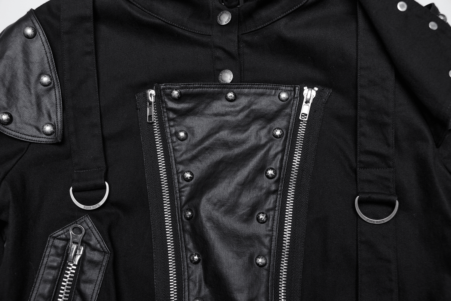 Black Punk Jacket with Rivets and Leather Accents