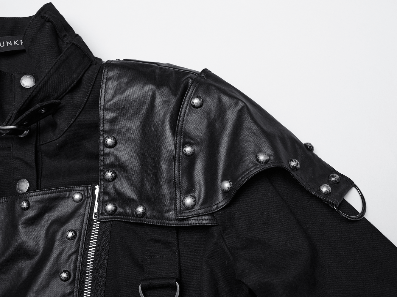 Black Punk Jacket with Rivets and Leather Accents