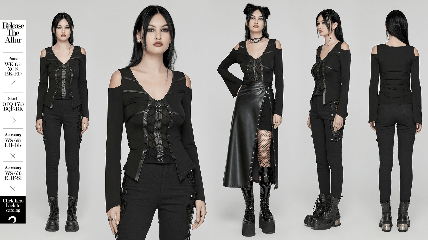 Schwarzes Punk-Strickoberteil mit Kordelzug und Cut-Out-Details