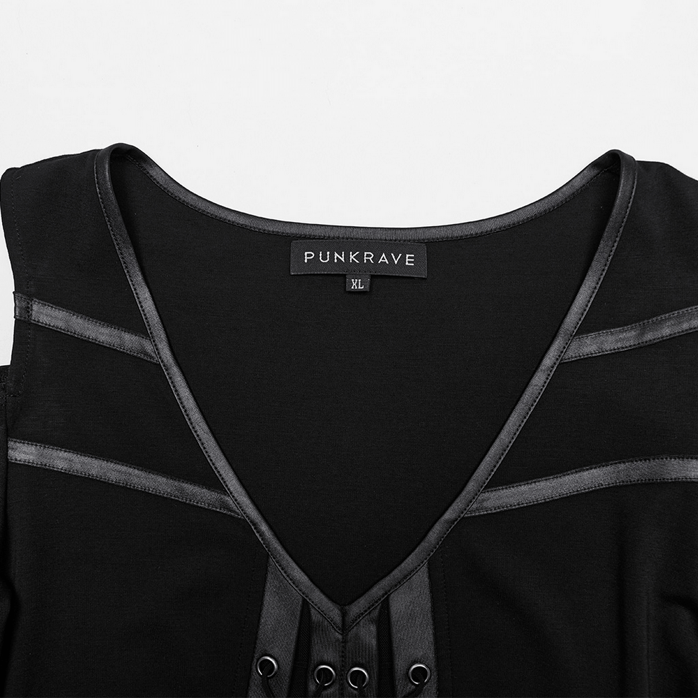 Black Punk Knit Top with Drawstring and Cut-Out Details