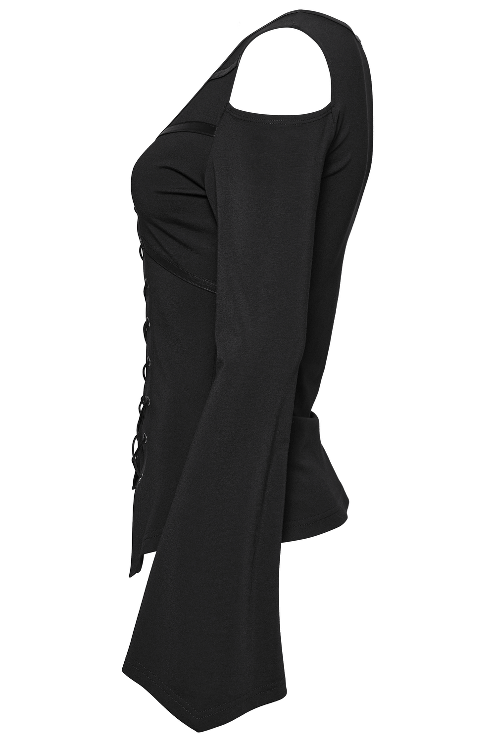 Black Punk Knit Top with Drawstring and Cut-Out Details