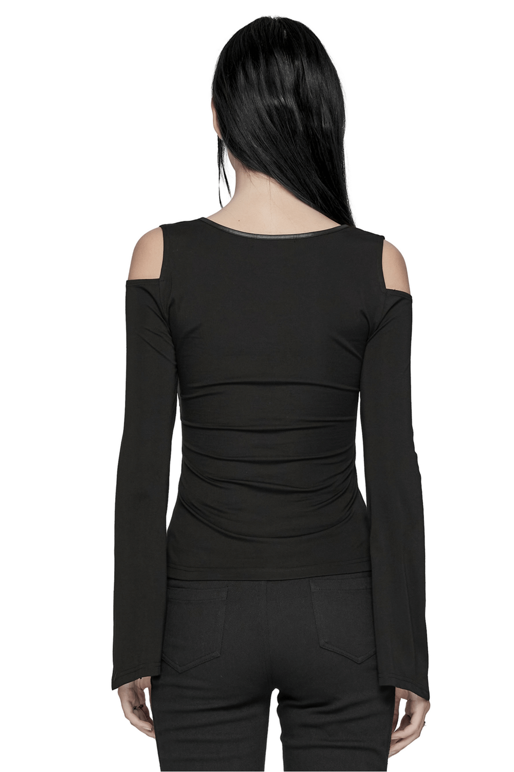 Black Punk Knit Top with Drawstring and Cut-Out Details