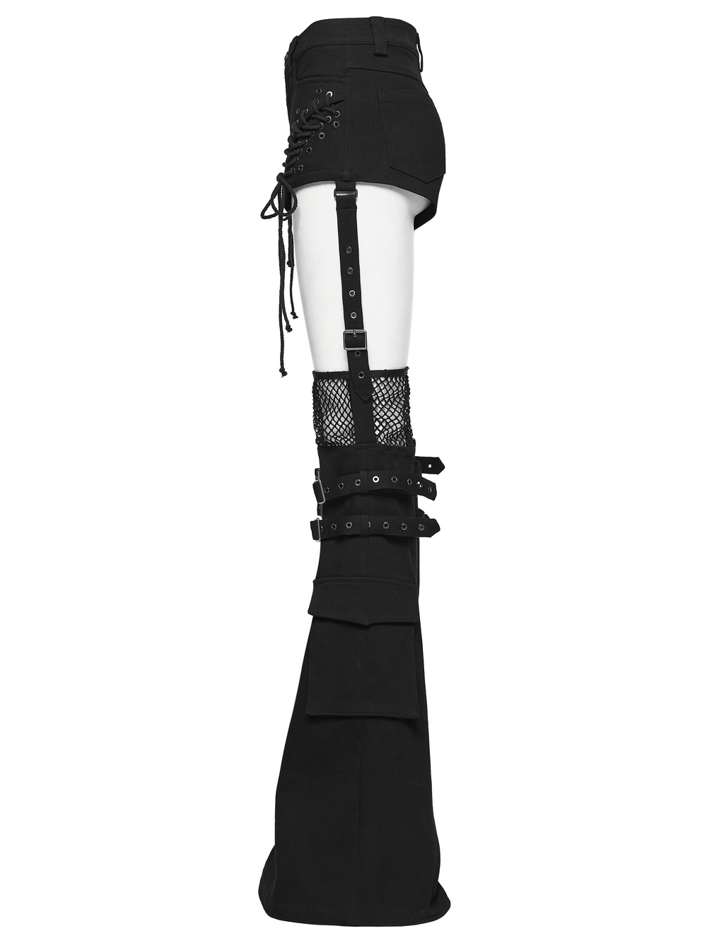Black Punk Lace Up Shorts and Detachable Flared Pants showcase stylish punk fashion with edgy lace-up design.
