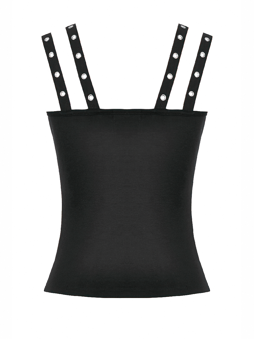 Black Punk Lace-Up Top with Studded Straps and Zipper, showcasing back view with studded straps design.