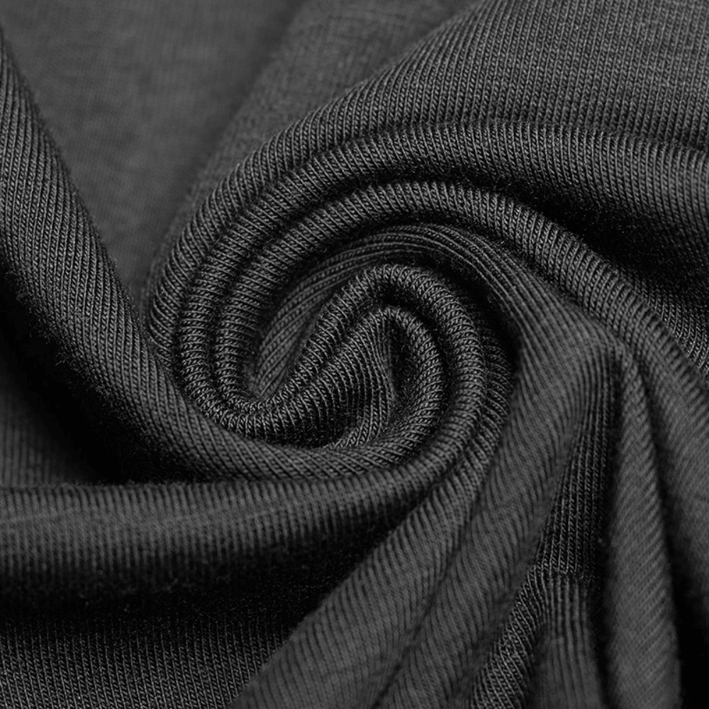 Close-up of soft and stretchy black fabric, showcasing the texture ideal for a punk long tank top.