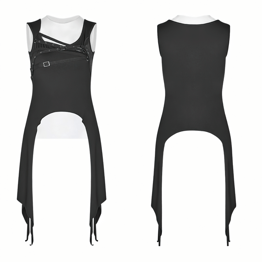 Black Punk Long Tank Top with Adjustable Straps