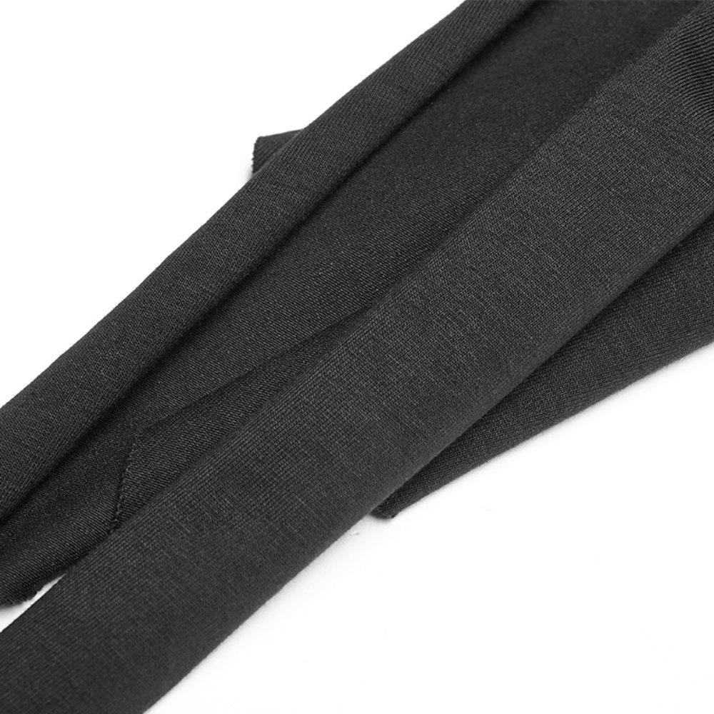 Close-up of black fabric featuring adjustable straps for a punk long tank top, showcasing its soft, stretchy material.