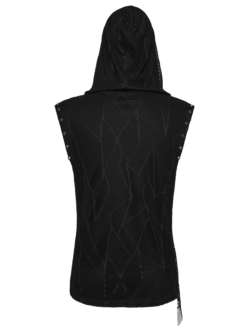 Black Punk Mesh Hooded Sleeveless Top With Studs