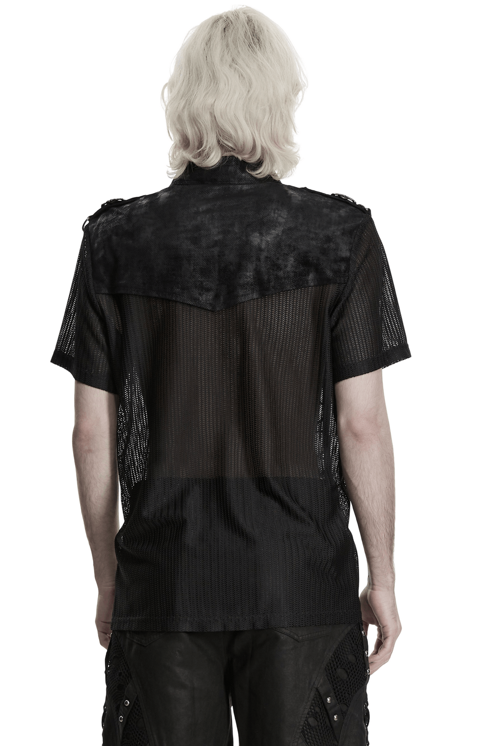 Camiseta Negra de Malla Punk con Paneles Laterales de Cordones