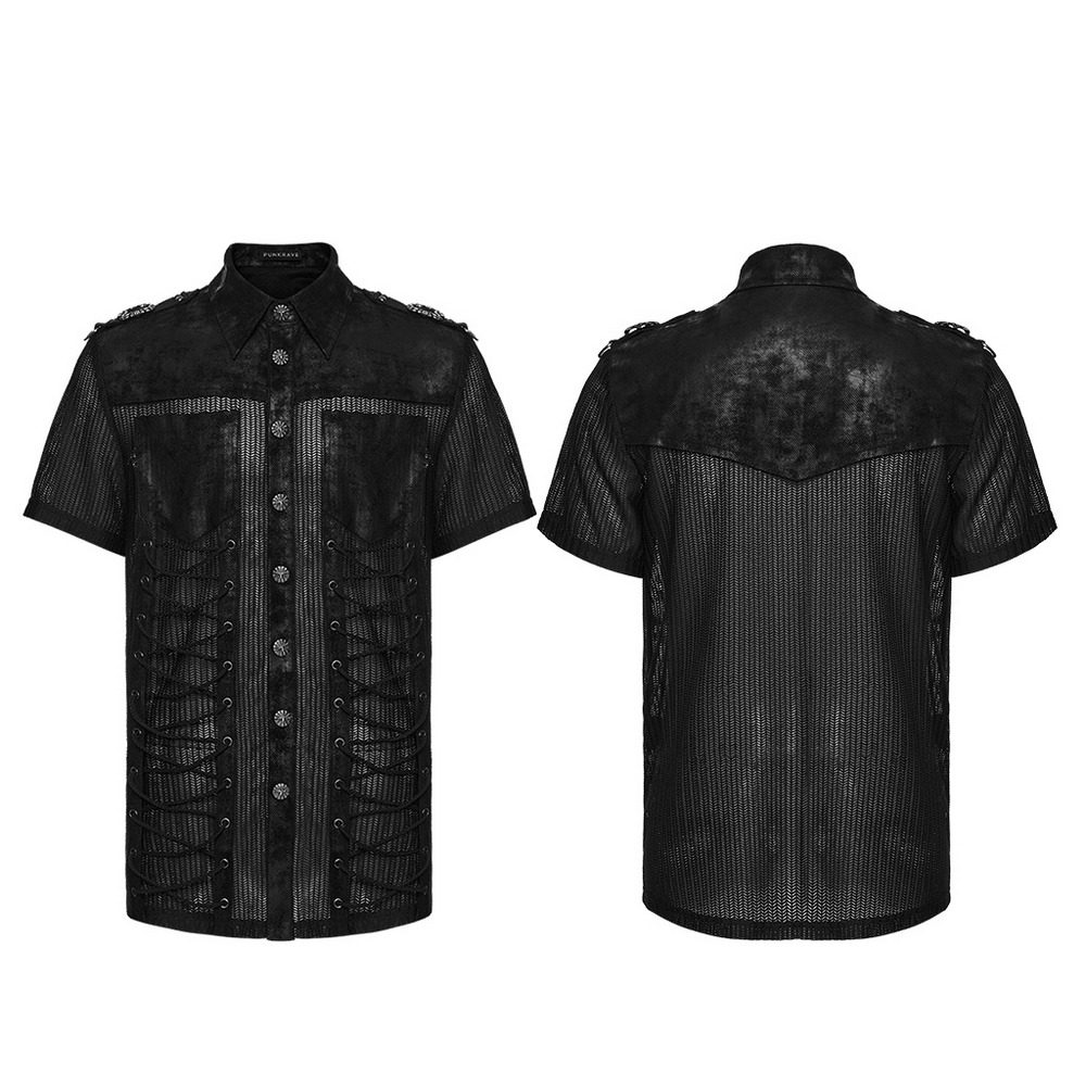 Camiseta Negra de Malla Punk con Paneles Laterales de Cordones