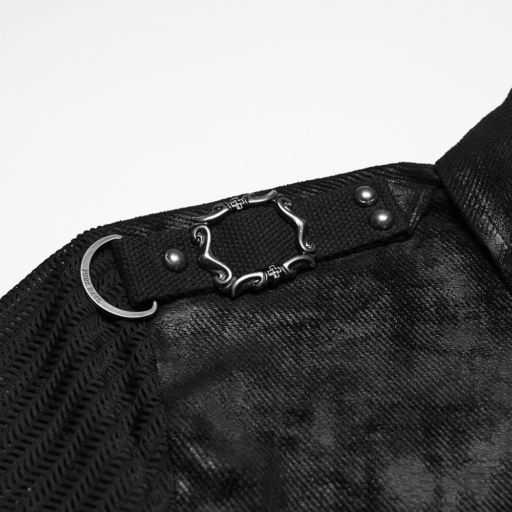 Camiseta Negra de Malla Punk con Paneles Laterales de Cordones