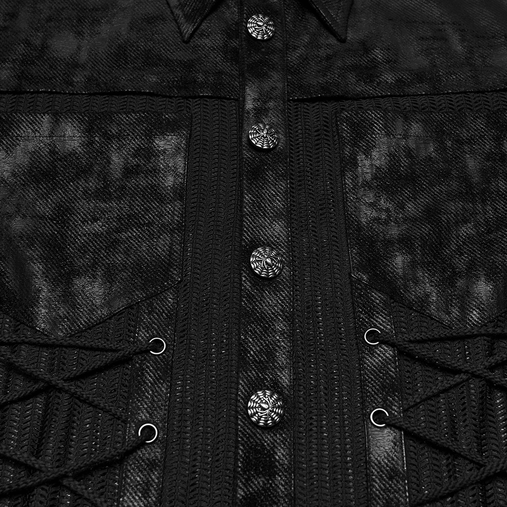 Camiseta Negra de Malla Punk con Paneles Laterales de Cordones
