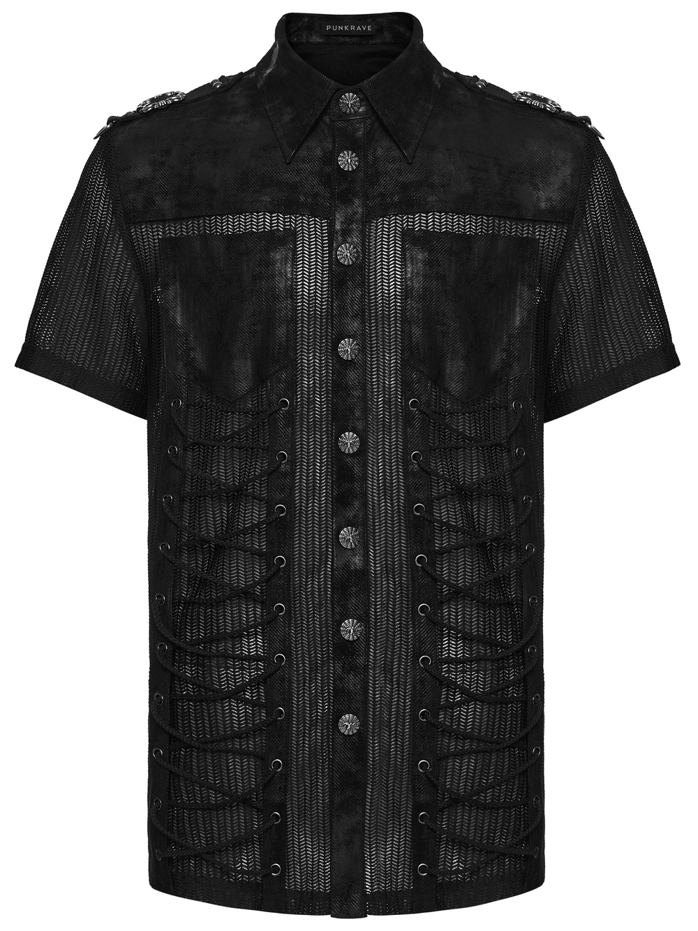 Camiseta Negra de Malla Punk con Paneles Laterales de Cordones