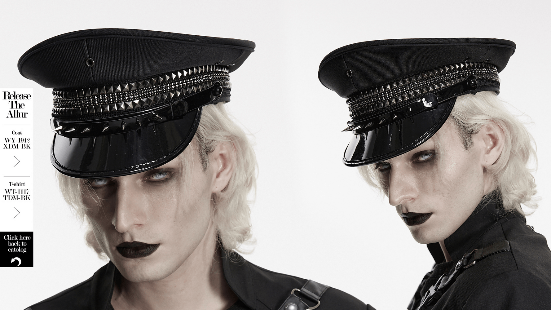 Black Punk Military Cap with Studded Gloss Visor showcases rivets and mesh detail for an edgy streetwear look.