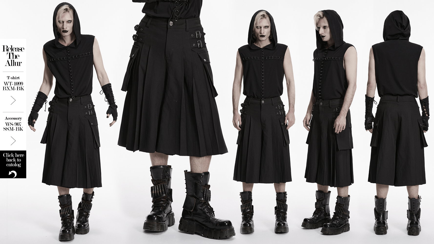 Black Punk Pleated Cargo Skirt-Pants with Buckles