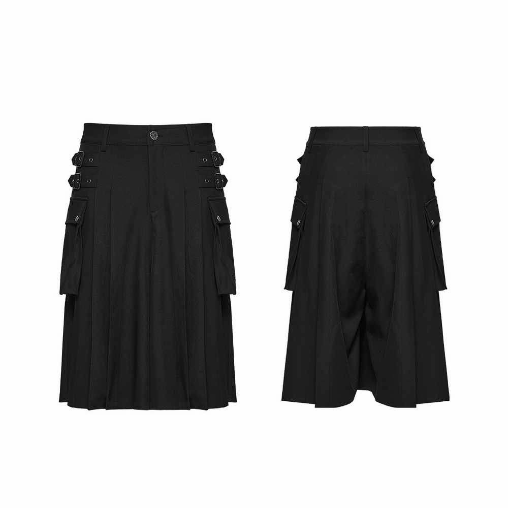 Black Punk Pleated Cargo Skirt-Pants with Buckles