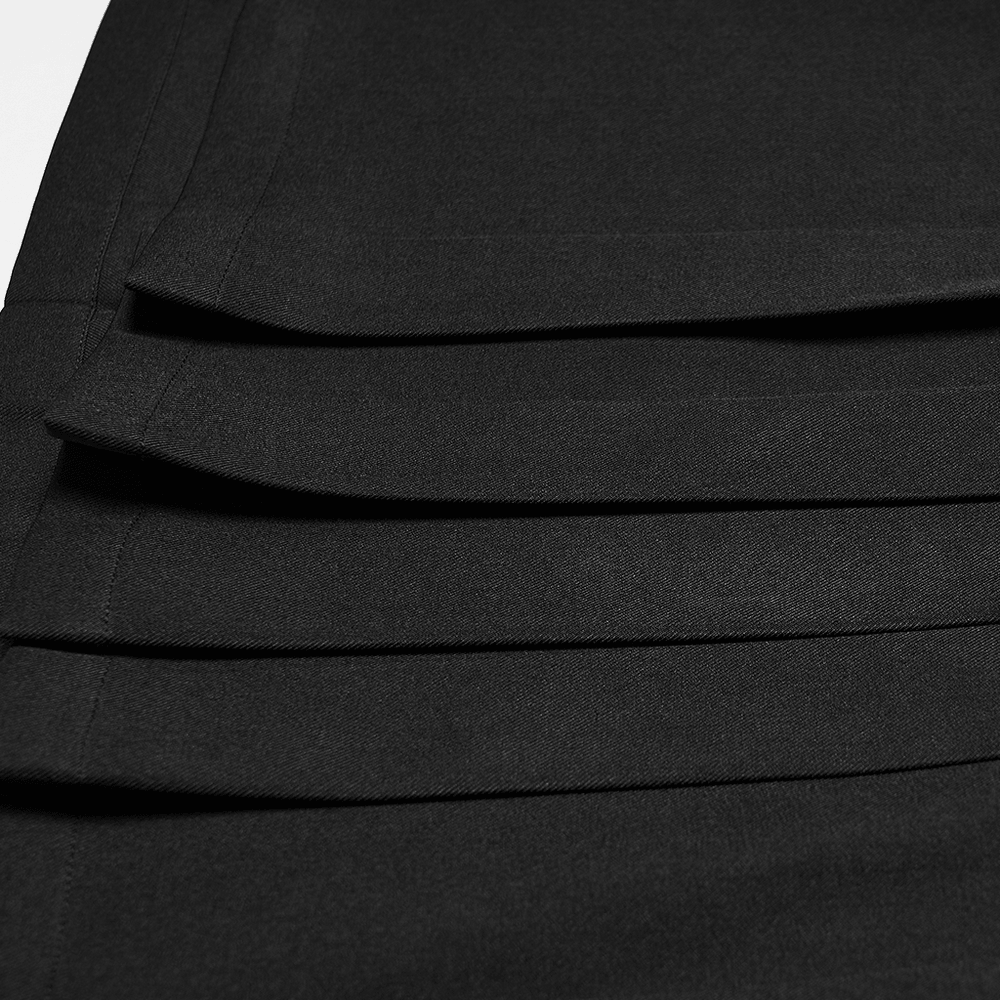 Black Punk Pleated Cargo Skirt-Pants with Buckles