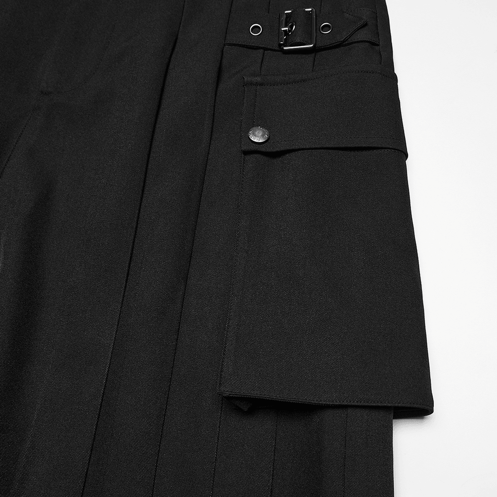 Black Punk Pleated Cargo Skirt-Pants with Buckles