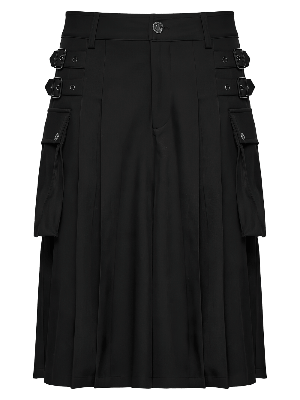 Black Punk Pleated Cargo Skirt-Pants with Buckles