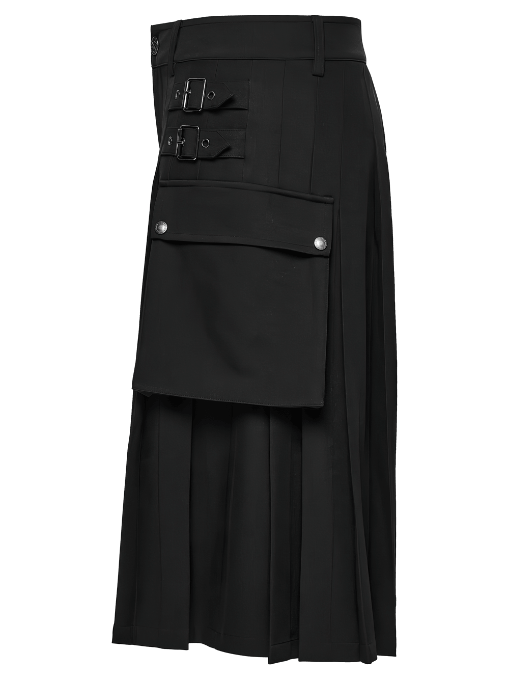 Black Punk Pleated Cargo Skirt-Pants with Buckles