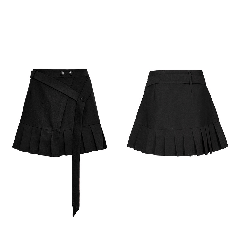 Black Punk Pleated Skirt Detachable Belt and Safety Shorts