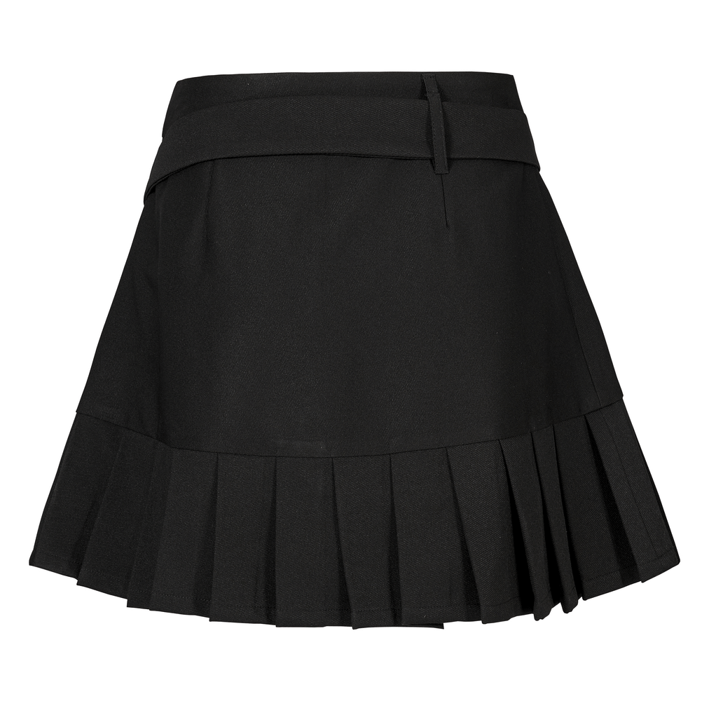 Black Punk Pleated Skirt Detachable Belt and Safety Shorts