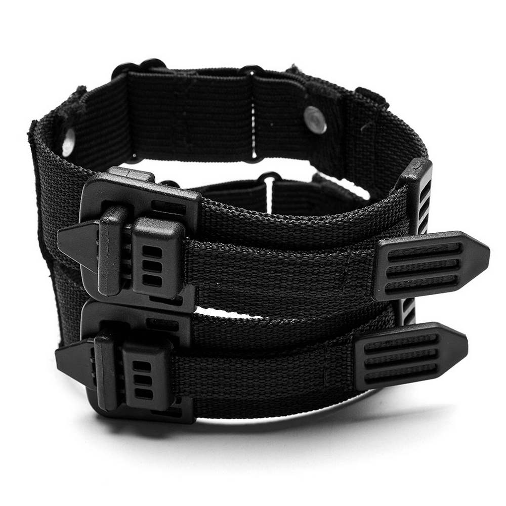 Black Punk Rave adjustable bracelet featuring hard webbing and dual buckles for a secure, edgy fit.