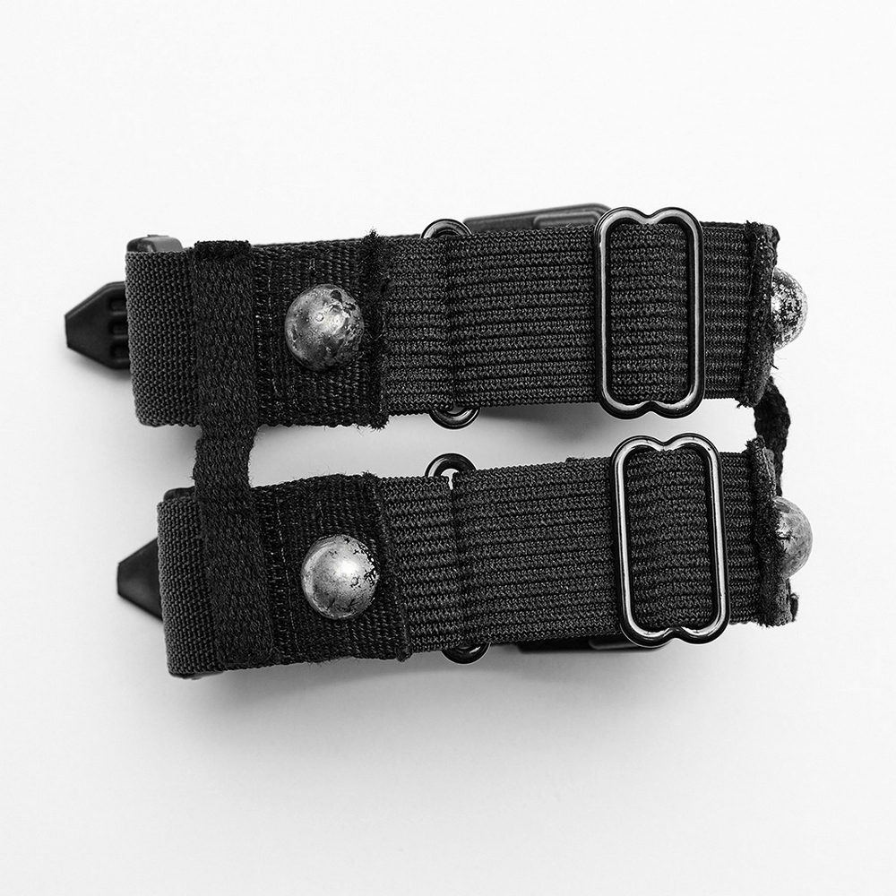Black Punk Rave adjustable bracelet with hard webbing, featuring metal accents, stylish for a post-apocalyptic look.