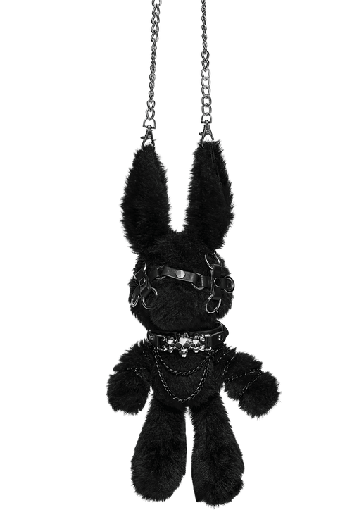 Black Punk Rebel Doll Keychain with Faux Fur Charm