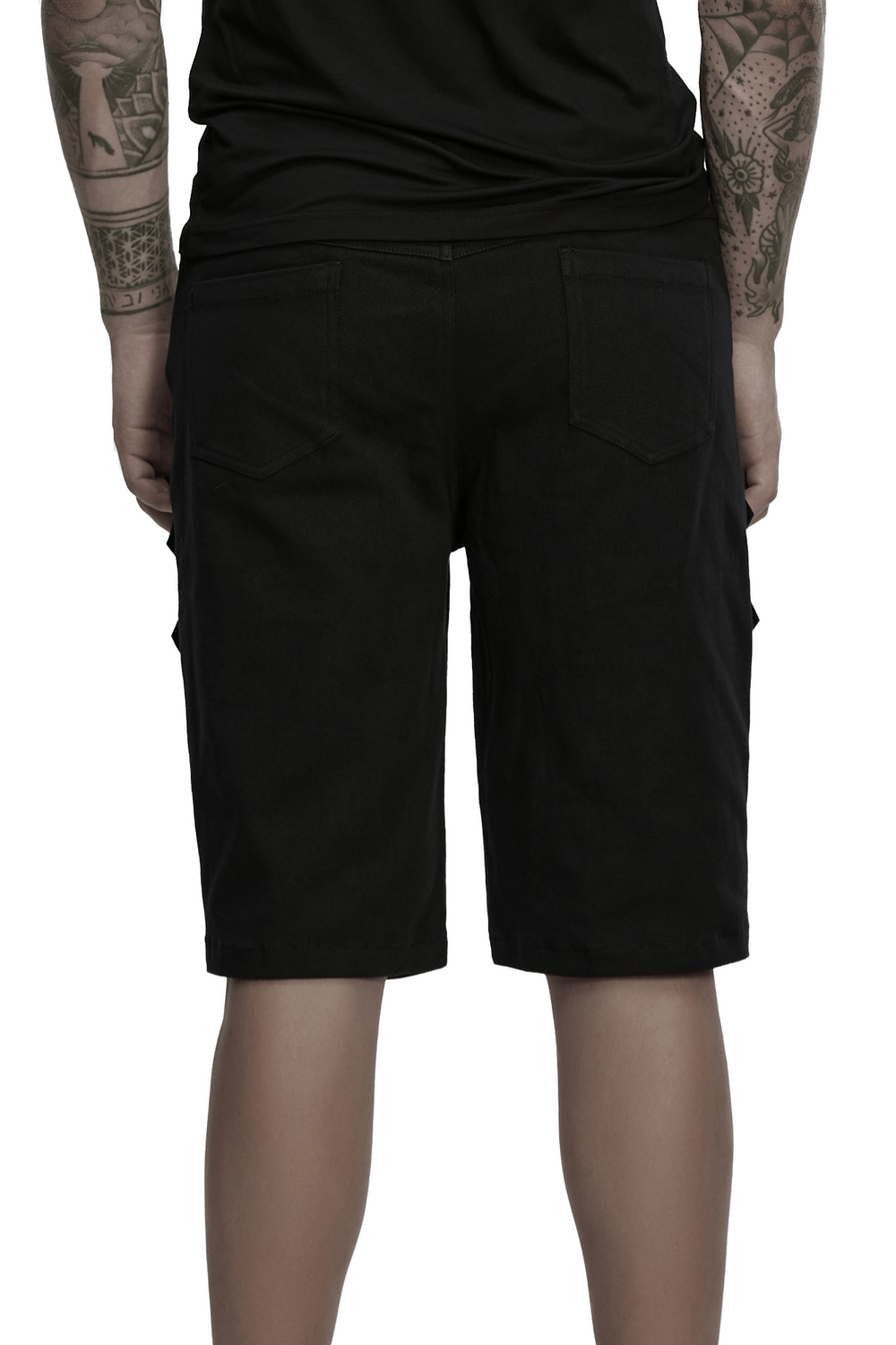 Back view of black punk shorts featuring pockets and a sleek design, perfect for edgy streetwear styles.