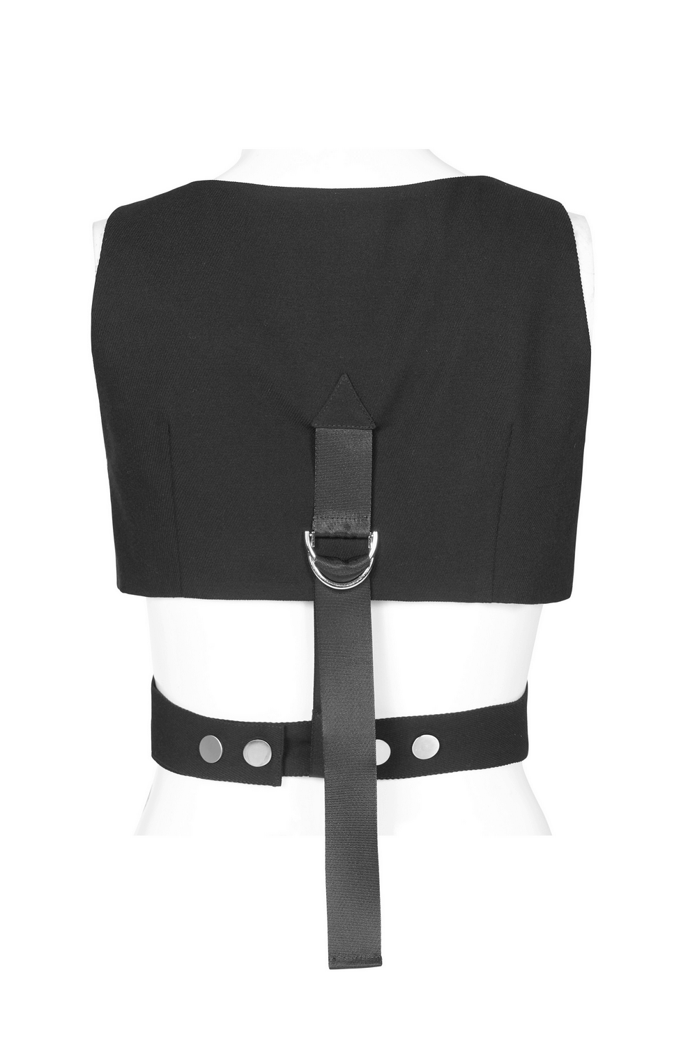 Black Punk Sleeveless Crop Top with Buckle at Side