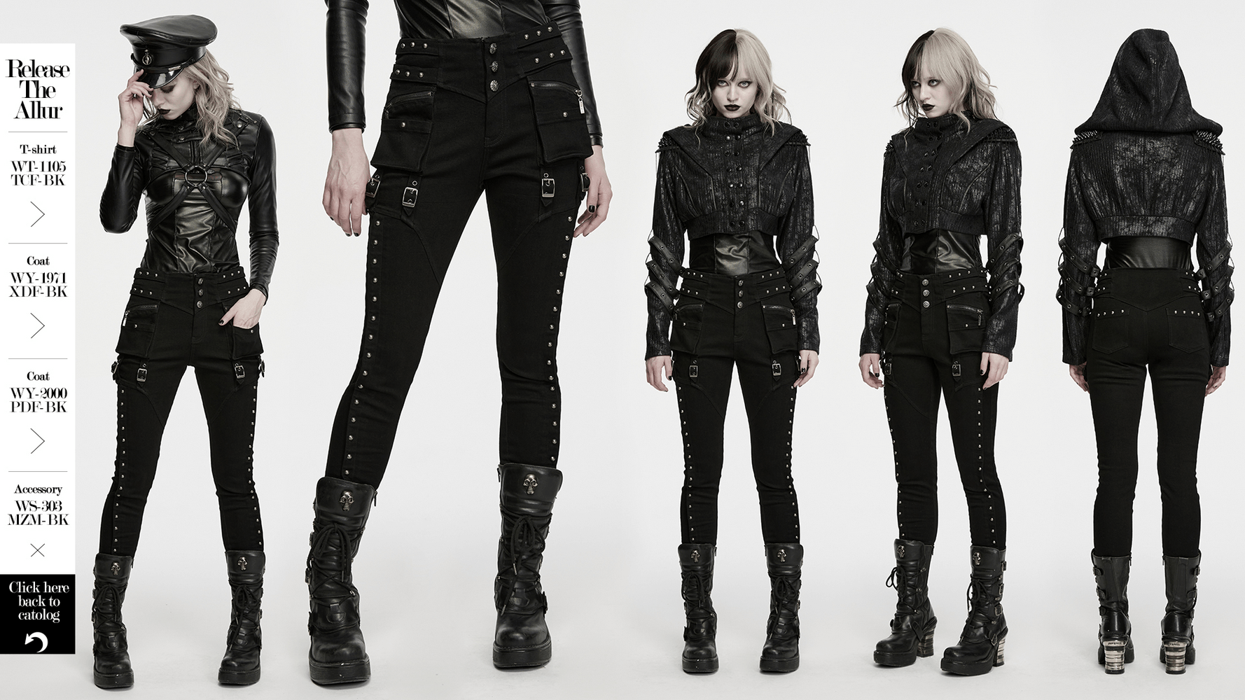 Pantalones Slim Negros Punk con Bolsillos Cargo Tachonados