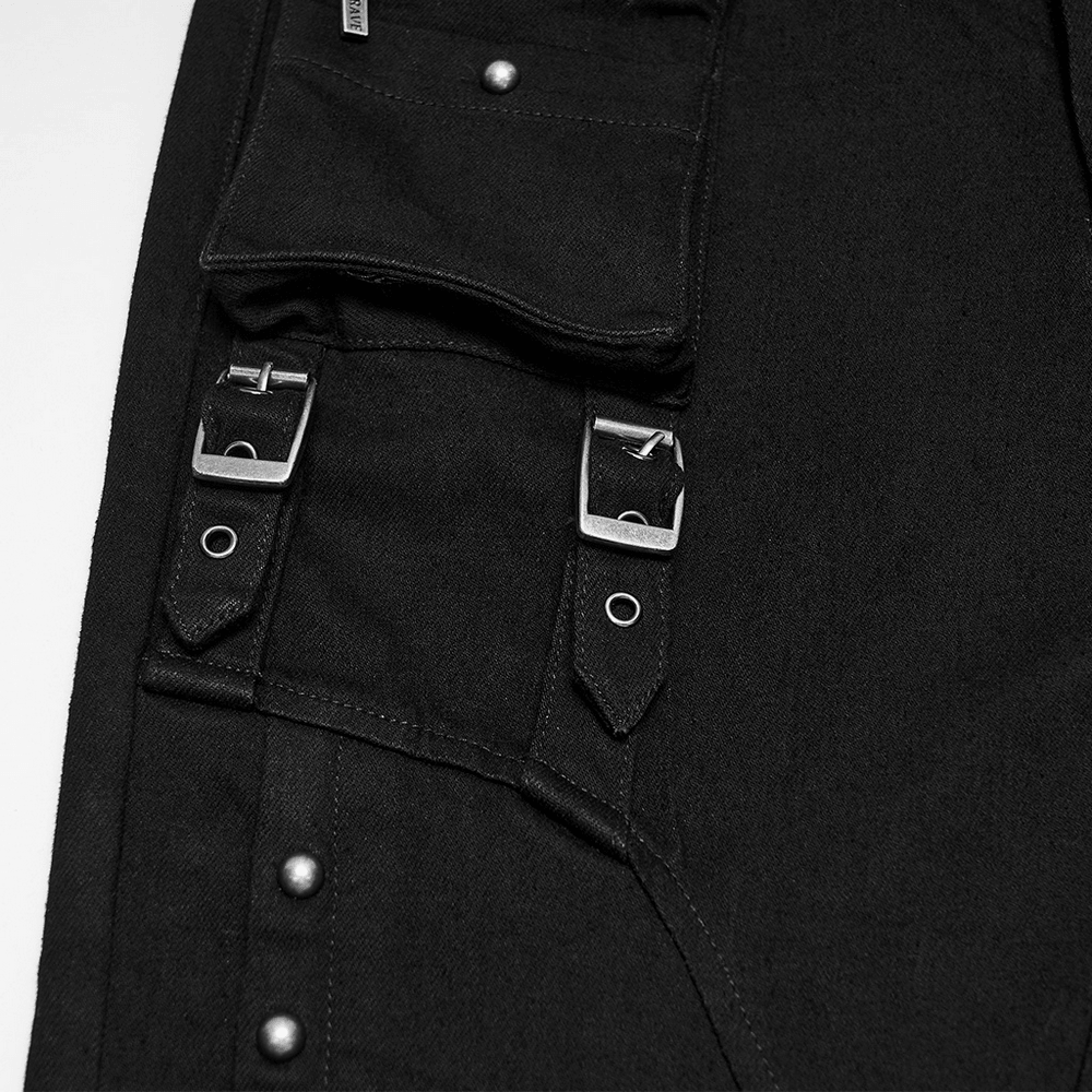 Pantalones Slim Negros Punk con Bolsillos Cargo Tachonados